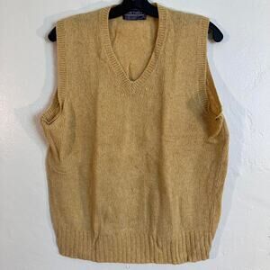 Vintage 80s Yellow Knitted‎ Shetland Wool Sweater Vest Barnaby